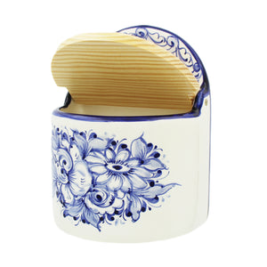 Hand-Painted Portuguese Ceramic Floral Blue and White Salt Holder