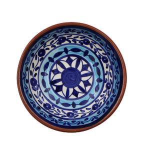 Hand-Painted Portuguese Pottery Clay Terracotta Blue Striped Snack Bowl Set