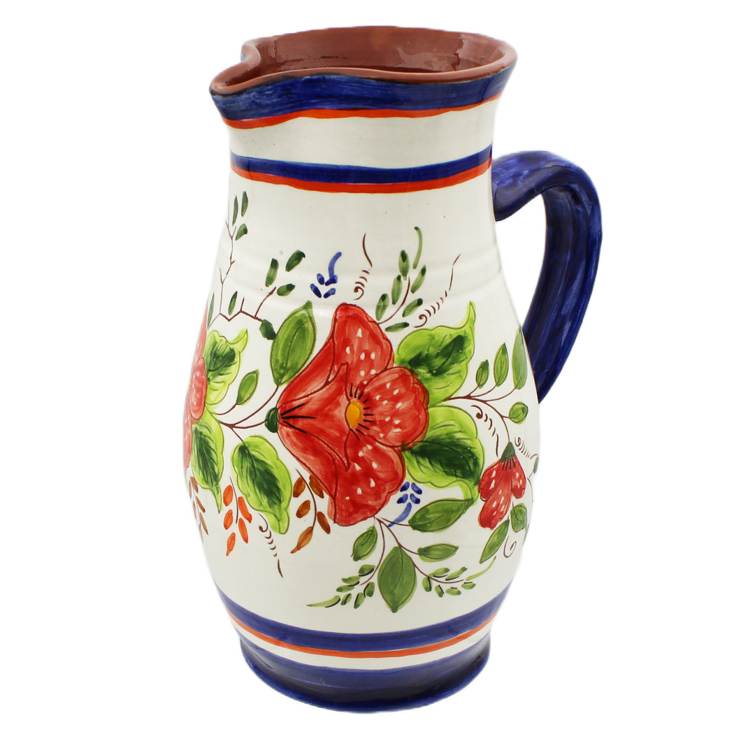 Hand-Painted Portuguese Pottery Clay Terracotta Floral Pitcher