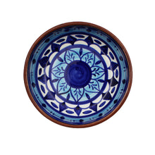 Load image into Gallery viewer, Hand-Painted Portuguese Pottery Clay Terracotta Blue Striped Small Low Bowl Set
