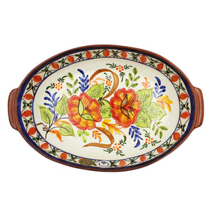 Hand-painted Portuguese Pottery Clay Terracotta Oval Roaster