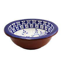 Load image into Gallery viewer, Hand-painted Portuguese Pottery Clay Terracotta Blue Floral Bowl
