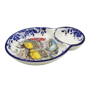 Traditional Lisbon Tram Blue Floral Olive Dish with Pit Holder