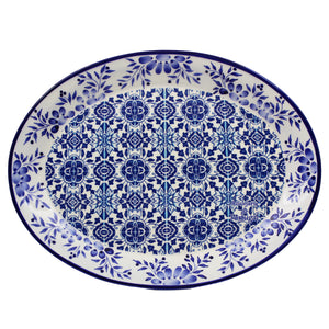 Traditional Blue Tile Azulejo Floral Ceramic Oval Platter