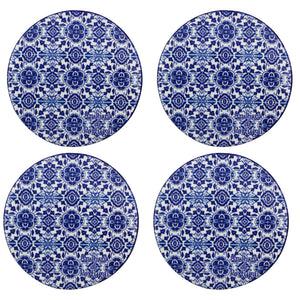 Traditional Blue Tile Azulejo Ceramic Coasters with Cork Bottom, Set of 4