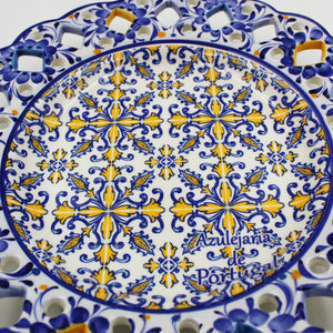 Hand-Painted Traditional Floral Blue and Yellow Tile Azulejo  11" Decorative Plate