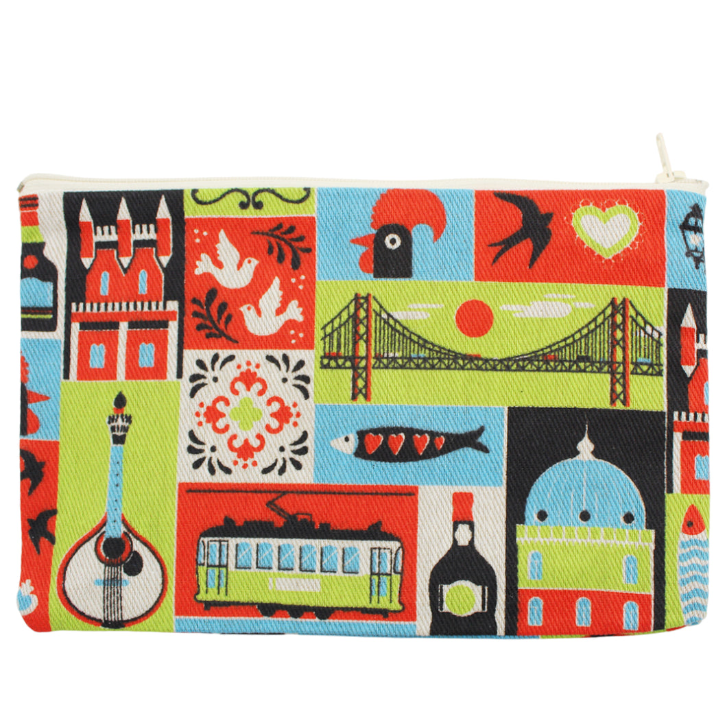 100% Cotton Portuguese Icons Organizer Pouch with Zipper