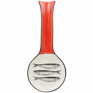 Portuguese Ceramic Spoon Rest with Sardine Design - Red Handle