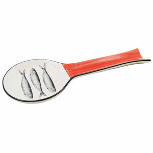 Portuguese Ceramic Spoon Rest with Sardine Design - Red Handle