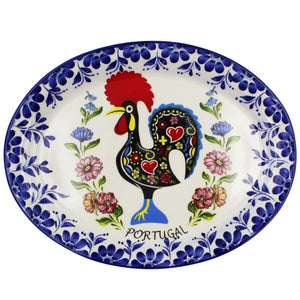 Traditional Rooster Galo Barcelos Floral Ceramic Oval Platter