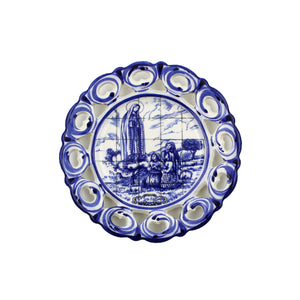 Traditional Portuguese Blue Floral Ceramic Our Lady of Fatima 5" Decorative Plate