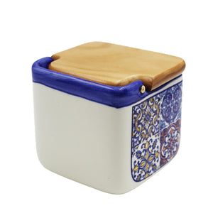 Tradtional Blue Tile Azulejo Ceramic Salt Holder with Lid