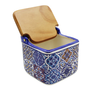 Tradtional Blue Tile Azulejo Ceramic Salt Holder with Lid