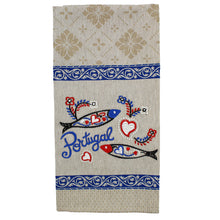 Load image into Gallery viewer, Traditional Portuguese Sardine Blue &amp; Beige Cotton Kitchen Dish Towel, Set of 2
