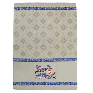 Traditional Portuguese Sardine Blue & Beige Cotton Kitchen Dish Towel, Set of 2