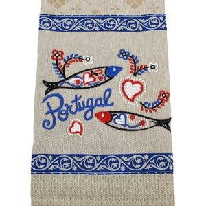 Traditional Portuguese Sardine Blue & Beige Cotton Kitchen Dish Towel, Set of 2