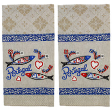 Load image into Gallery viewer, Traditional Portuguese Sardine Blue &amp; Beige Cotton Kitchen Dish Towel, Set of 2
