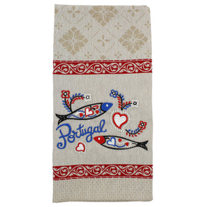 Traditional Portuguese Sardine Red & Beige Cotton Kitchen Dish Towel, Set of 2