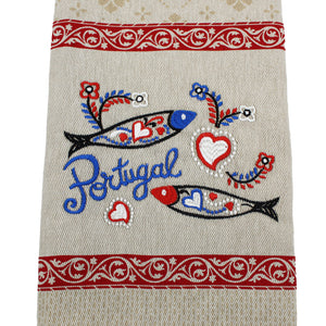 Traditional Portuguese Sardine Red & Beige Cotton Kitchen Dish Towel, Set of 2