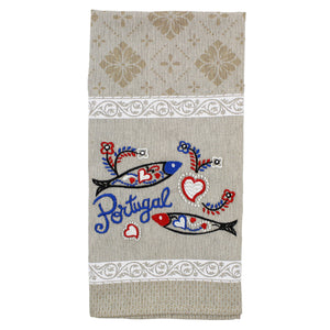 Traditional Portuguese Sardine White & Beige Cotton Kitchen Dish Towel, Set of 2