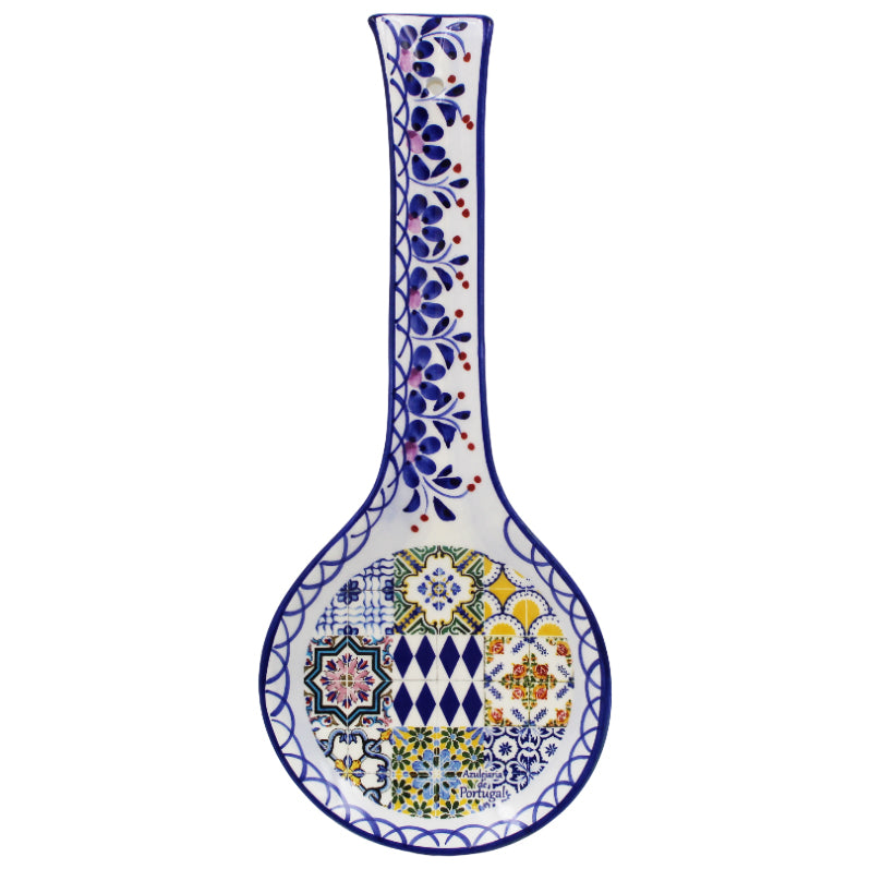 Traditional Tile Azulejo Multicolor Ceramic Spoon Rest Utensil Holder, Saudade