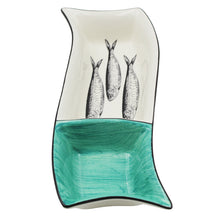 Load image into Gallery viewer, Portuguese Ceramic Divided Serving Dish with Sardine Design and Green Accent
