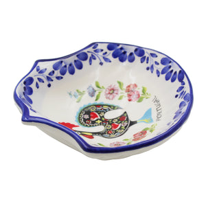 Portuguese Ceramic Sea Shell Dish with Rooster and Hand-Painted Floral Design