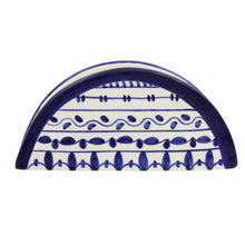 Load image into Gallery viewer, Hand-Painted Portuguese Pottery Clay Terracotta Blue Napkin Holder
