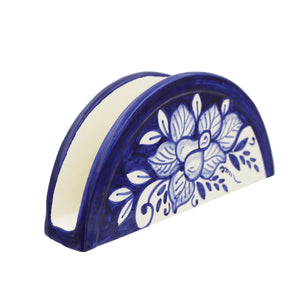 Hand-Painted Portuguese Pottery Clay Terracotta Blue Napkin Holder