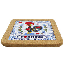 Load image into Gallery viewer, Traditional Portuguese Rooster Galo Barcelos Blue Tile Cork Trivet
