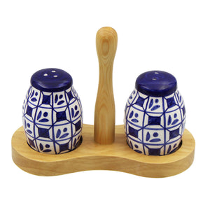 Hand-Painted Portuguese Pottery Clay Terracotta Blue Salt & Pepper Shaker Set