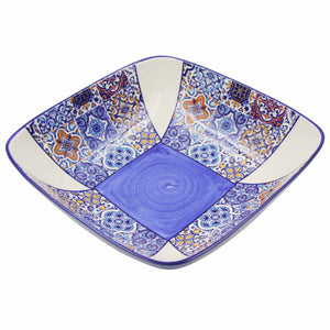 Portuguese Ceramic Salad Bowl with Blue Azulejo Tile Design