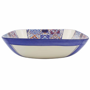 Portuguese Ceramic Salad Bowl with Blue Azulejo Tile Design