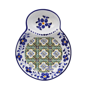 Traditional Tile Azulejo Yellow & Green Ceramic Olive Dish with Pit Holder, Tavira