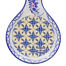 Load image into Gallery viewer, Traditional Tile Azulejo Yellow &amp; Blue Ceramic Spoon Rest Utensil Holder, Tomar
