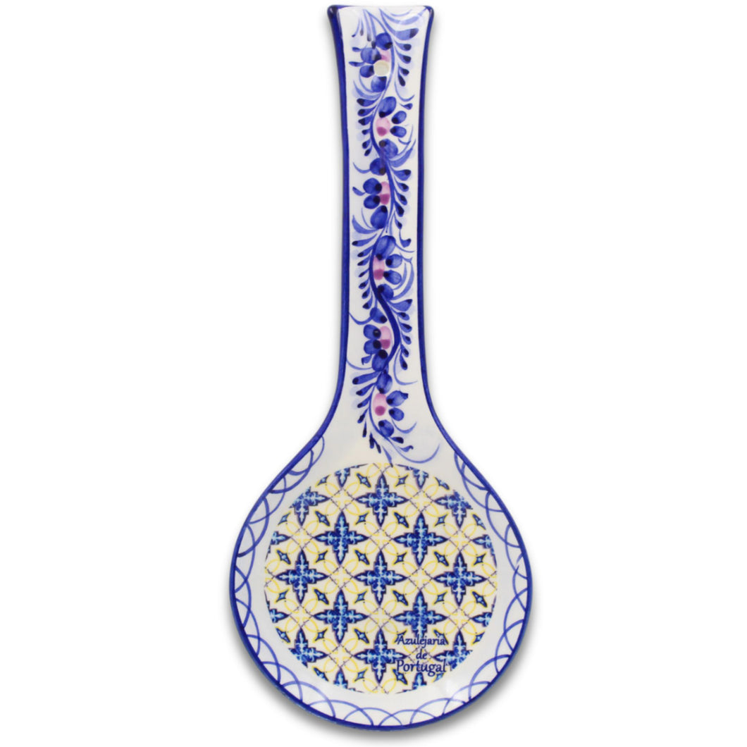 Traditional Tile Azulejo Yellow & Blue Ceramic Spoon Rest Utensil Holder, Tomar