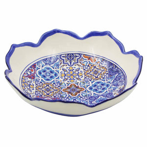 Portuguese Ceramic Tulip-Shaped Salad Bowl with Blue Azulejo Tile Design