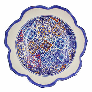 Portuguese Ceramic Tulip-Shaped Salad Bowl with Blue Azulejo Tile Design