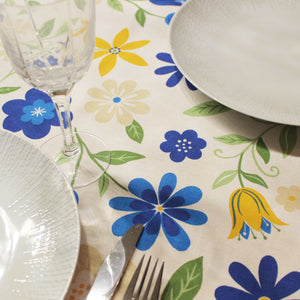 100% Cotton Tablecloth with Blue, Yellow, and Beige Floral Pattern – Made in Portugal