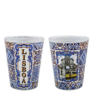 Traditional Lisboa Portugal Blue Tile Azulejo Shot Glasses, Set of 2