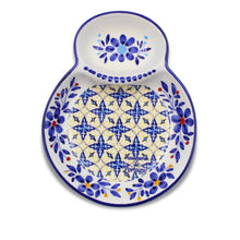 Load image into Gallery viewer, Traditional Tile Azulejo Yellow &amp; Blue Ceramic Olive Dish with Pit Holder, Tomar
