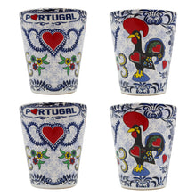 Load image into Gallery viewer, Traditional Portuguese Good Luck Rooster Ceramic Shot Glasses, Set of 4
