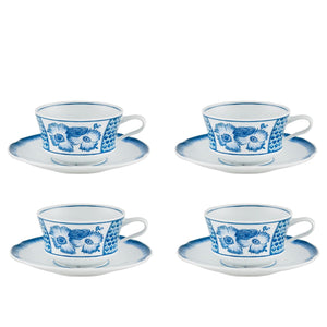 Vista Alegre Coralina Blue Tea Cup and Saucer, Set of 4