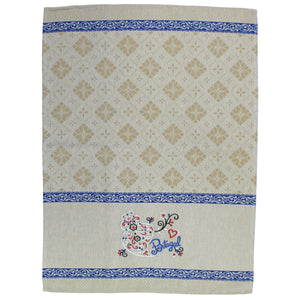 Traditional Portuguese Viana Heart Blue & Beige Cotton Kitchen Dish Towel, Set of 2