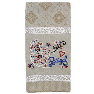 Traditional Portuguese Viana Heart White & Beige Cotton Kitchen Dish Towel, Set of 2