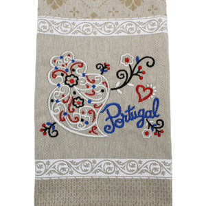 Traditional Portuguese Viana Heart White & Beige Cotton Kitchen Dish Towel, Set of 2