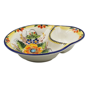 Large Traditional Hand-Painted Yellow Floral Olive Dish with Pit Holder