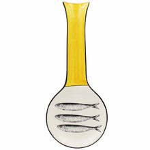 Load image into Gallery viewer, Portuguese Ceramic Spoon Rest with Sardine Design - Yellow Handle
