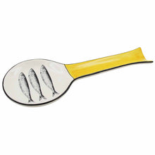 Load image into Gallery viewer, Portuguese Ceramic Spoon Rest with Sardine Design - Yellow Handle
