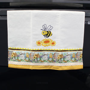 100% Cotton Decorative Kitchen Dish Towel with Border - Made in Portugal - Bumble Bee